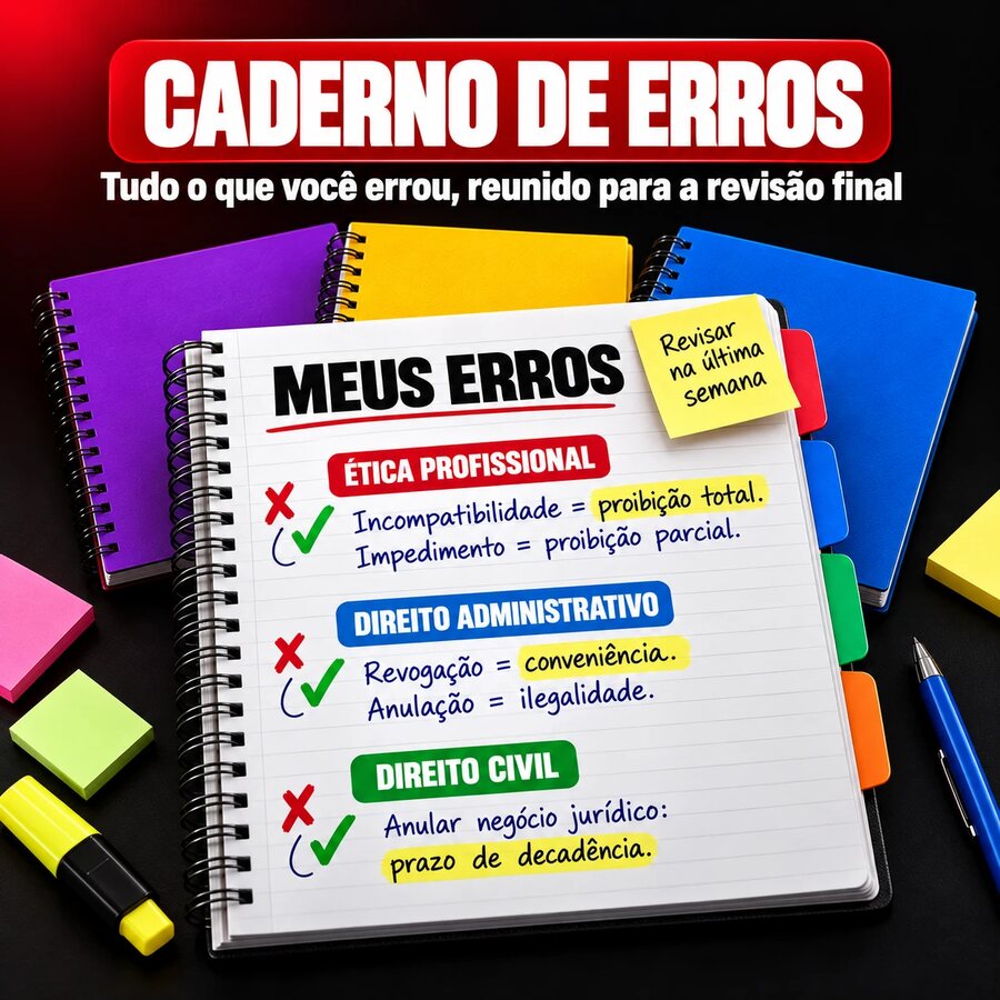 Caderno de erros: tudo o que você errou, reunido para a revisão final